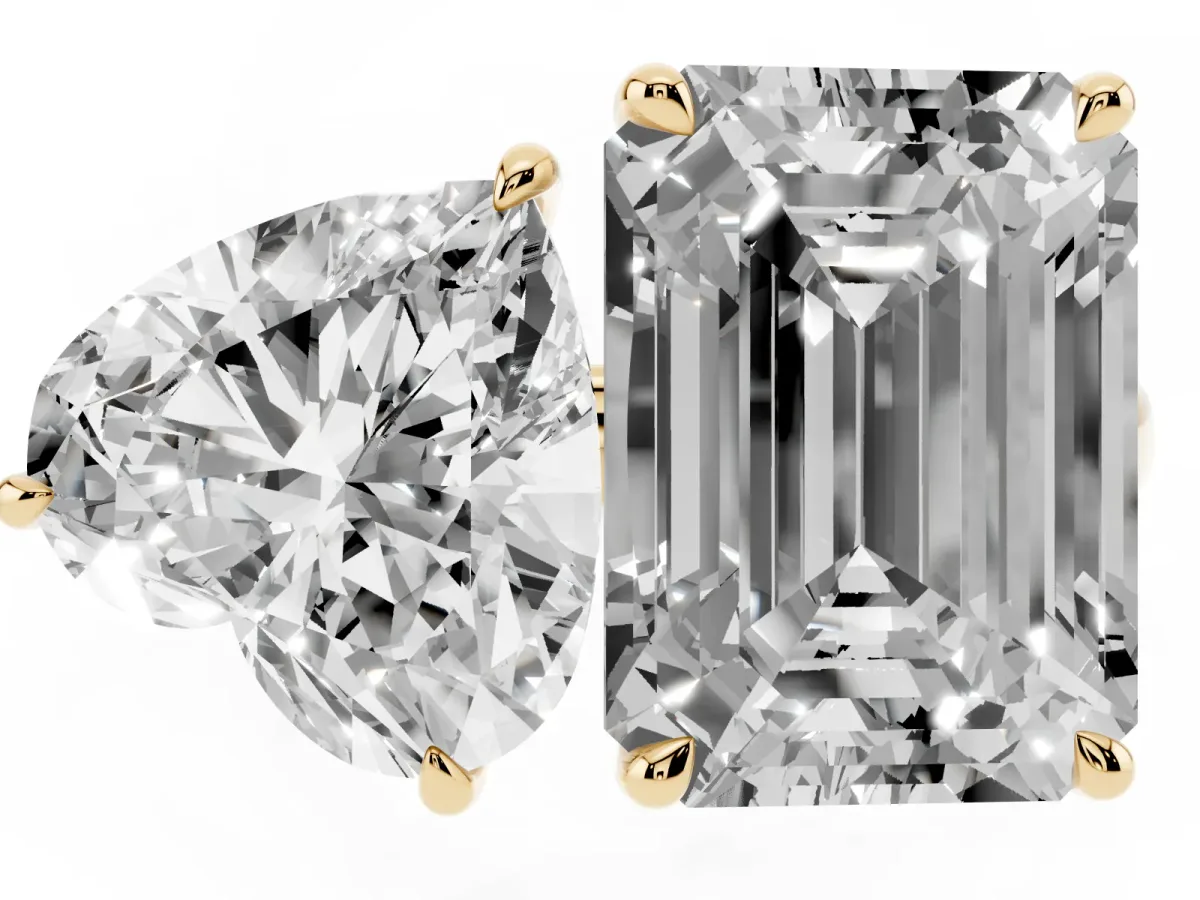 Heart Cut and Emerald Cut Toi Moi Ring with Prong Setting Yellow gold