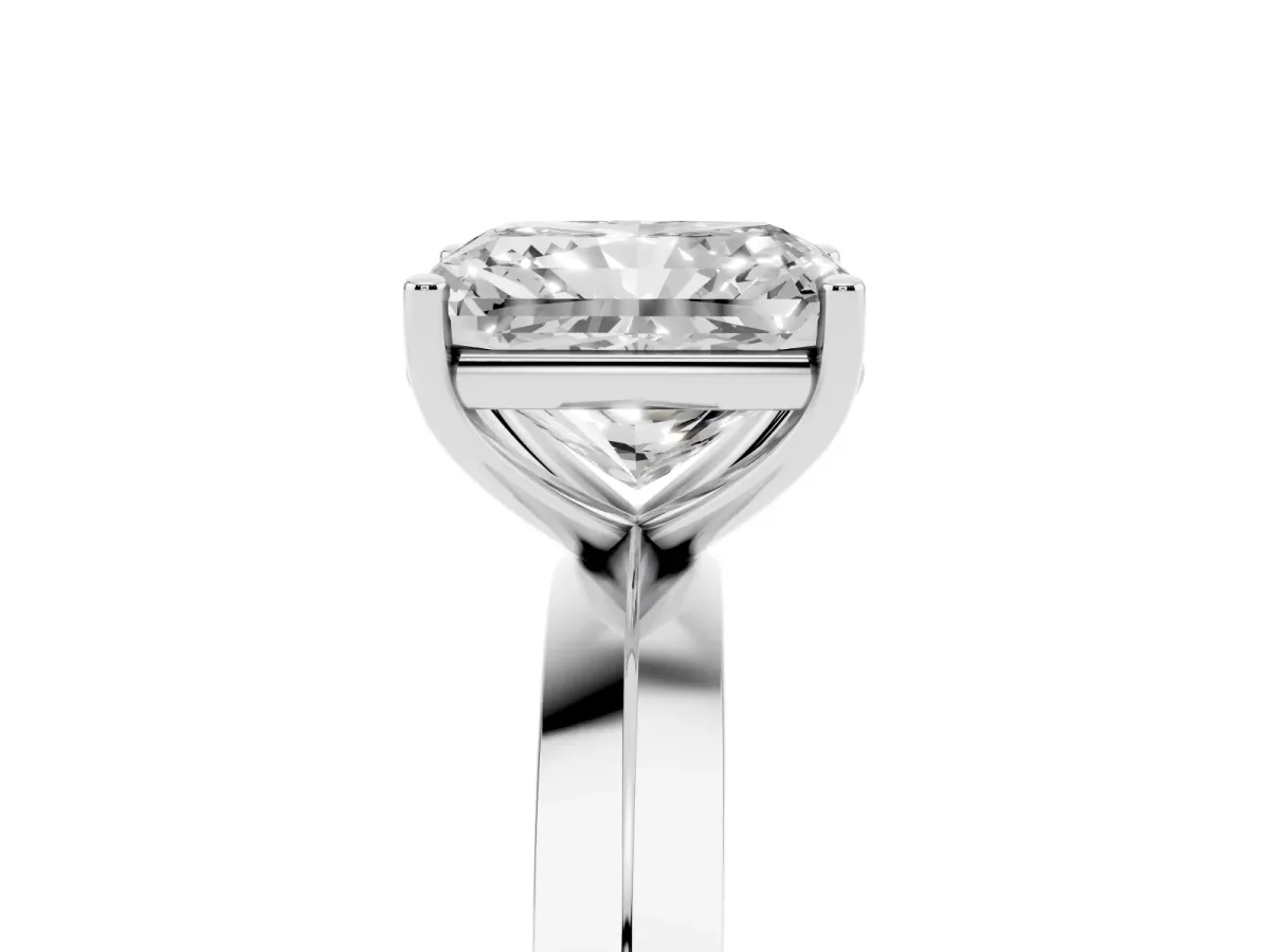 Radiant Cut Cut Solitaire Engagement Ring with Flat Band and Four-Prong Setting Silver