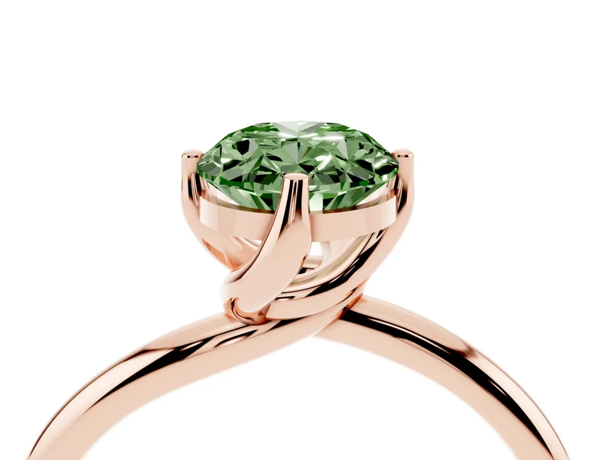 Fancy Green Oval Cut Diamond Solitaire Engagement Ring with Four-Prong Setting and Classic Band Rose gold
