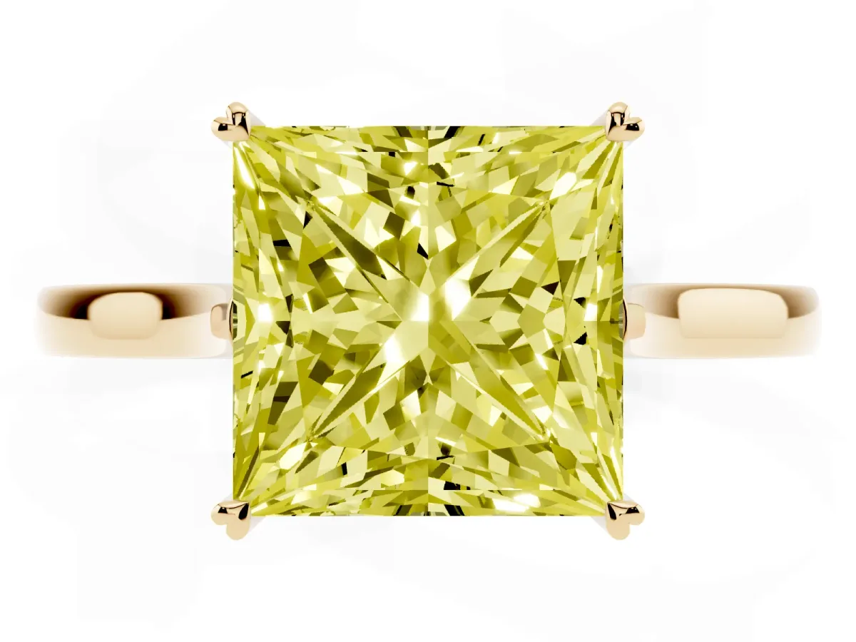 Fancy Yellow Princess Cut Solitaire Heart Prong Engagement Ring with Tapered Band Yellow gold