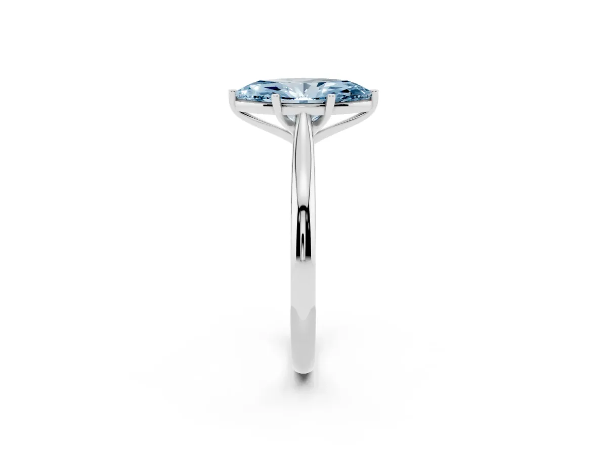 Fancy Blue Marquise Cut Cut Solitaire Ring with Cathedral Band and Four-Prong Setting Platinum