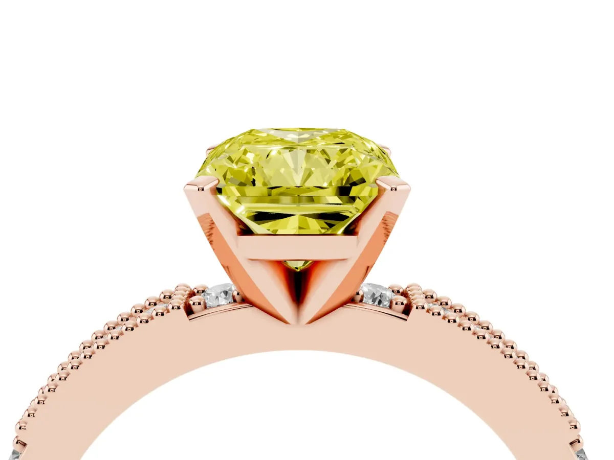 Fancy Yellow Radiant Cut Solitaire with Pavé Band and Four-Prong Setting Rose gold