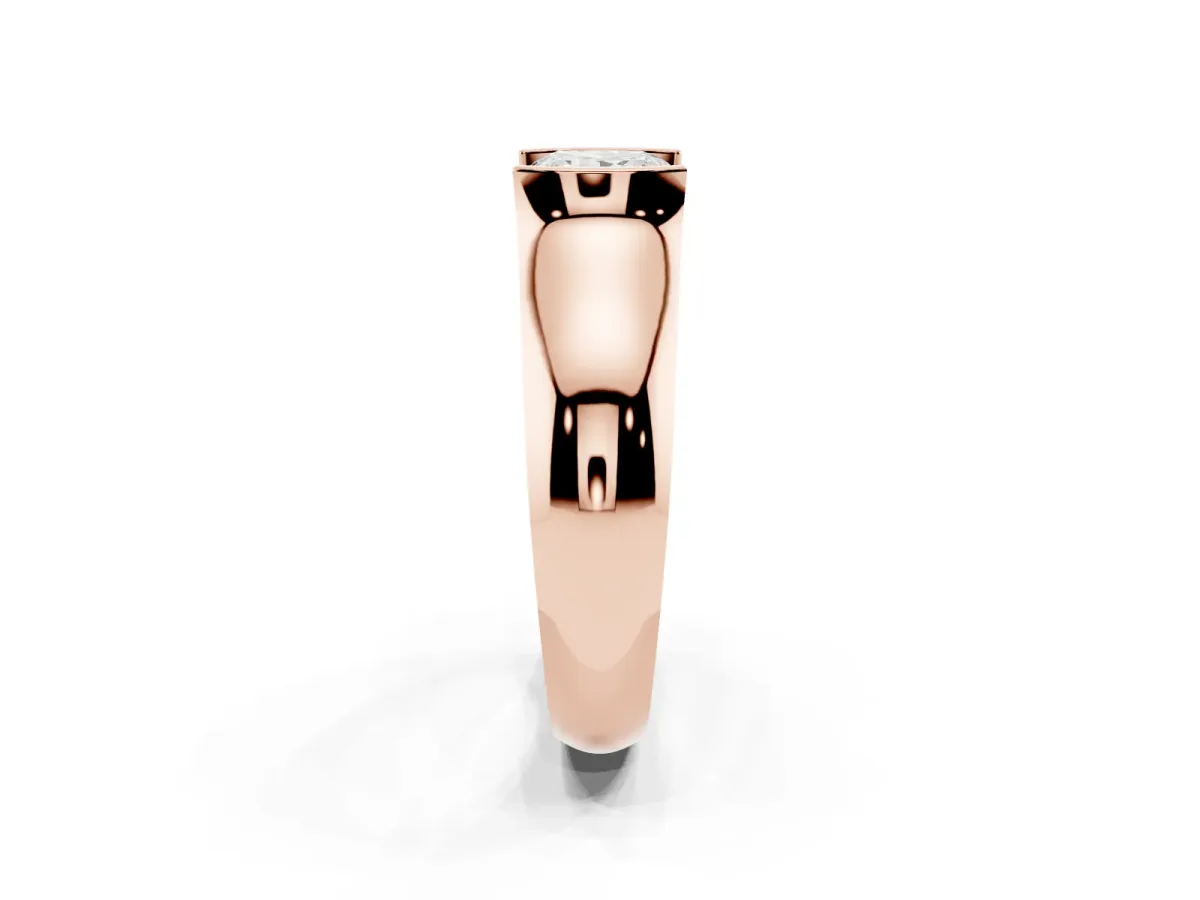 Princess Cut Solitaire Bezel Set Diamond Ring with Wide Band Rose gold