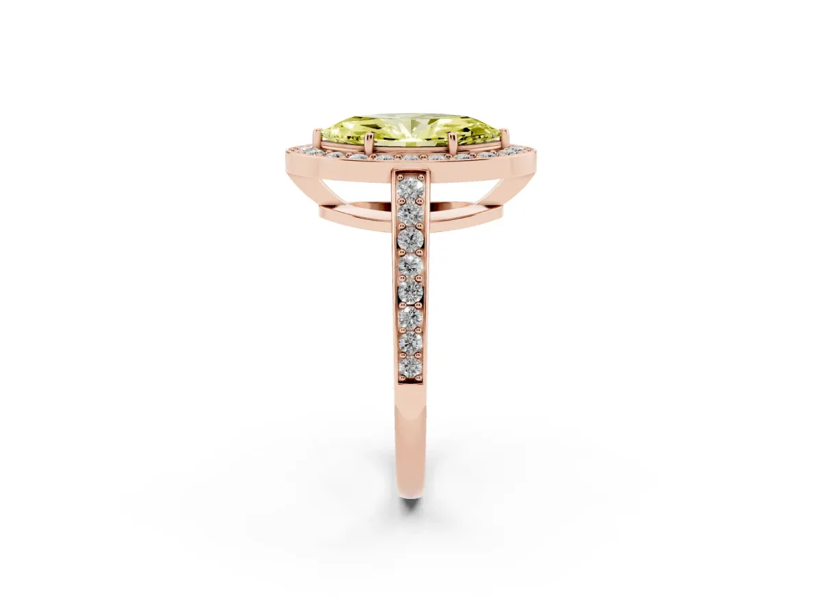 Fancy Yellow Marquise Cut Halo Pavé Diamond Engagement Ring with Bezel Setting Rose gold