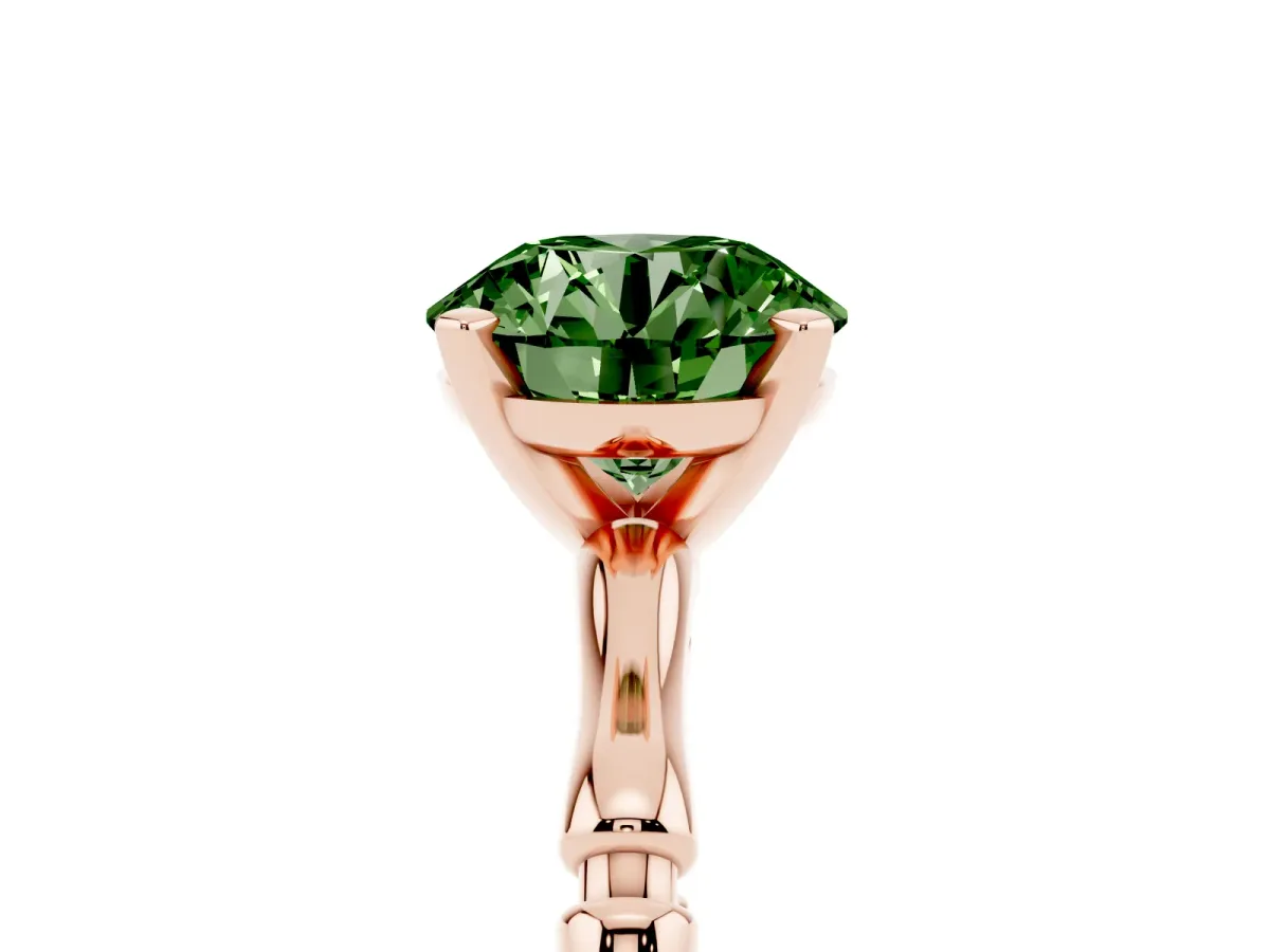 Fancy Green Round Cut Solitaire Diamond Ring with Bamboo Band and Four-Prong Setting Rose gold