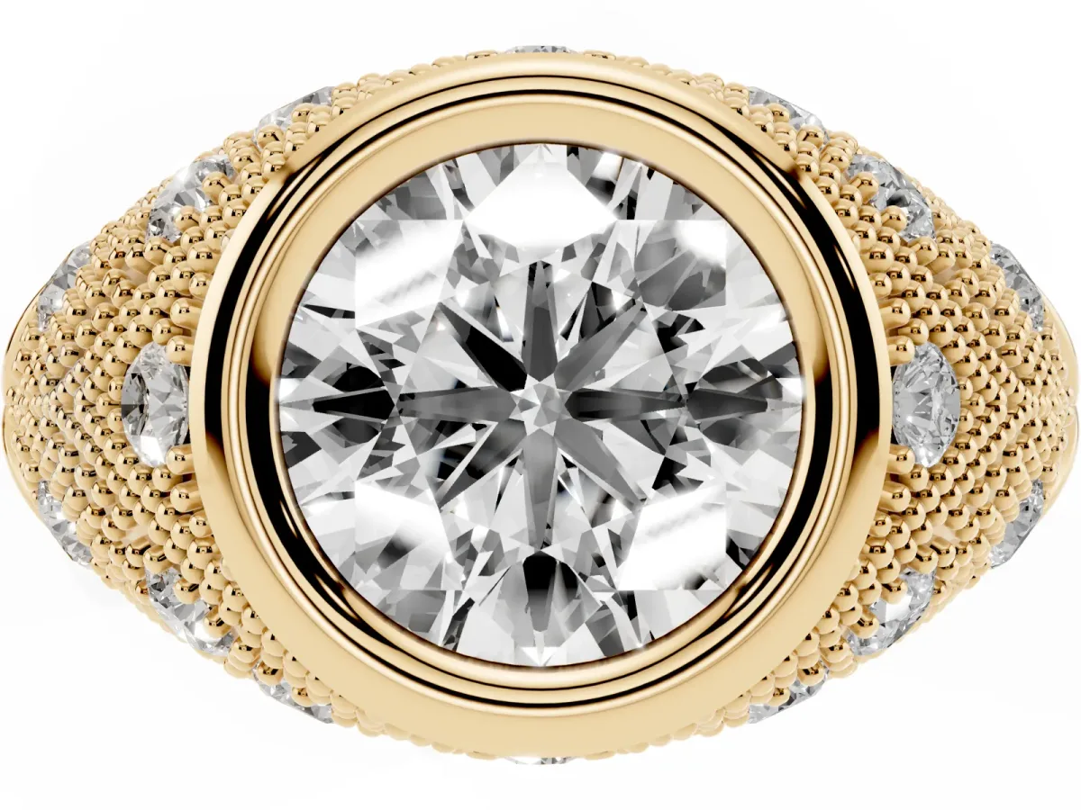 Bezel Set Round Cut Diamond Milgrain Band Ring Yellow gold