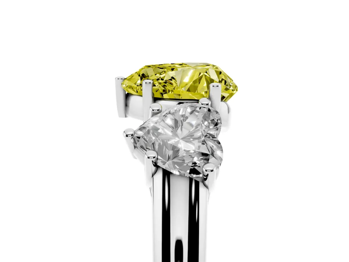 Fancy Yellow Three-Stone Heart Cut Diamond Engagement Ring with Prong Setting Platinum