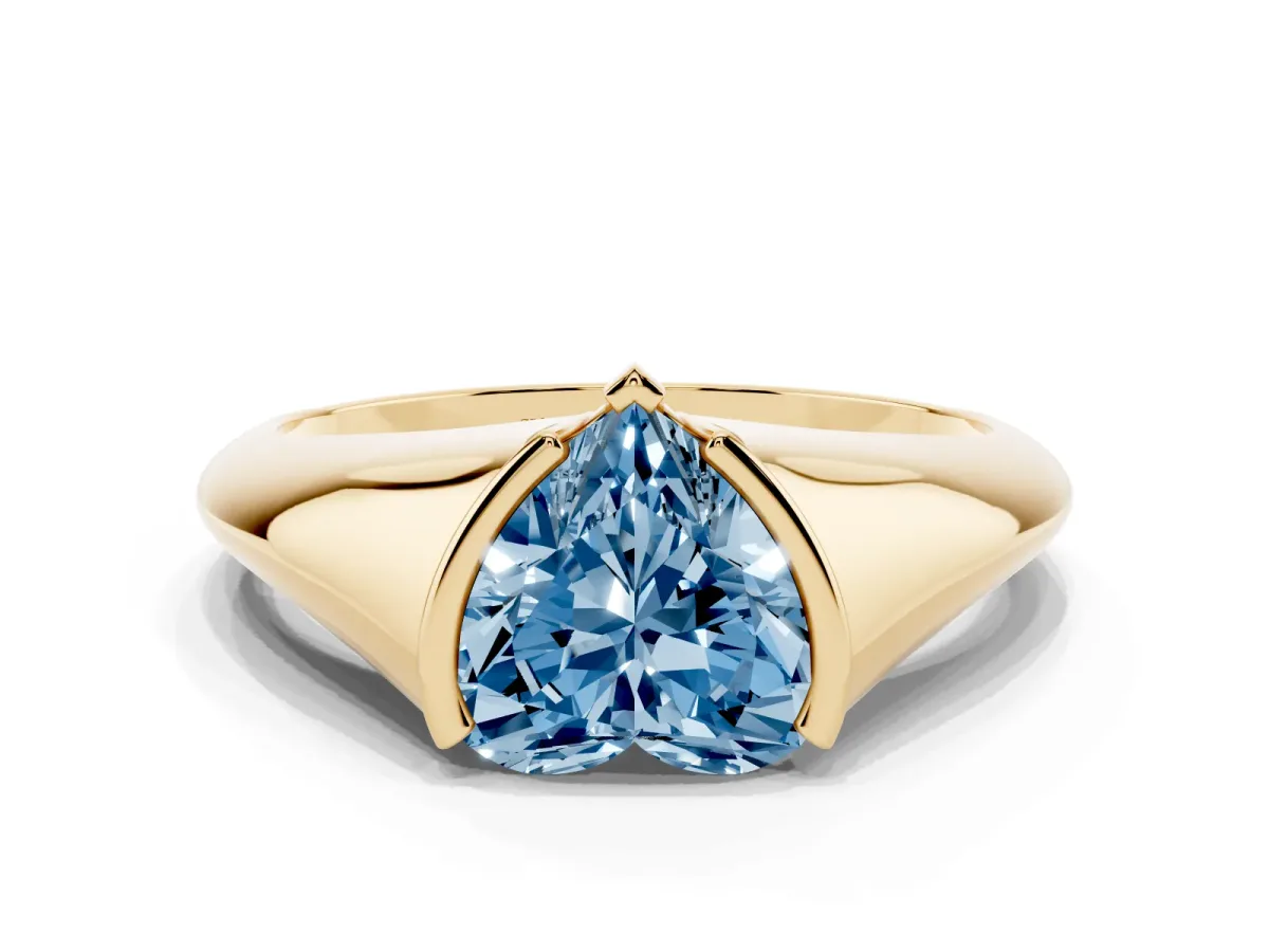 Fancy Blue Heart Cut Solitaire Tension Set Diamond Ring Yellow gold