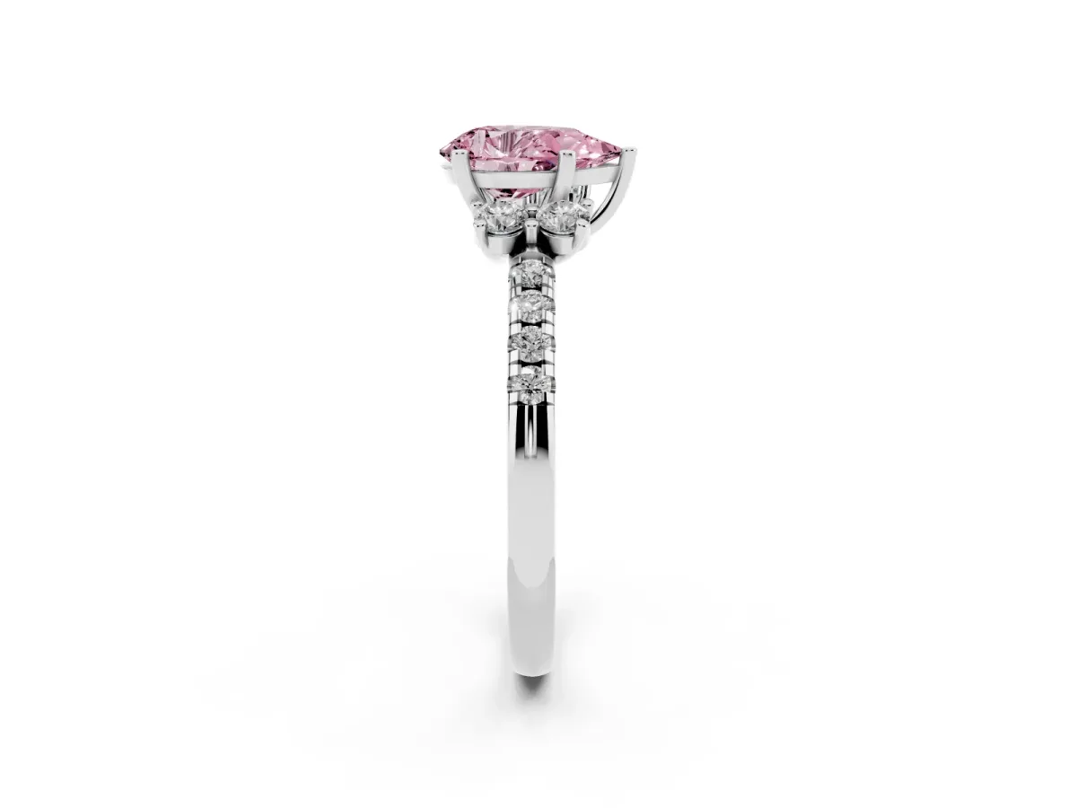 Fancy Pink Pear Cut Diamond Three-Stone Pave Band with Four-Prong Setting Silver