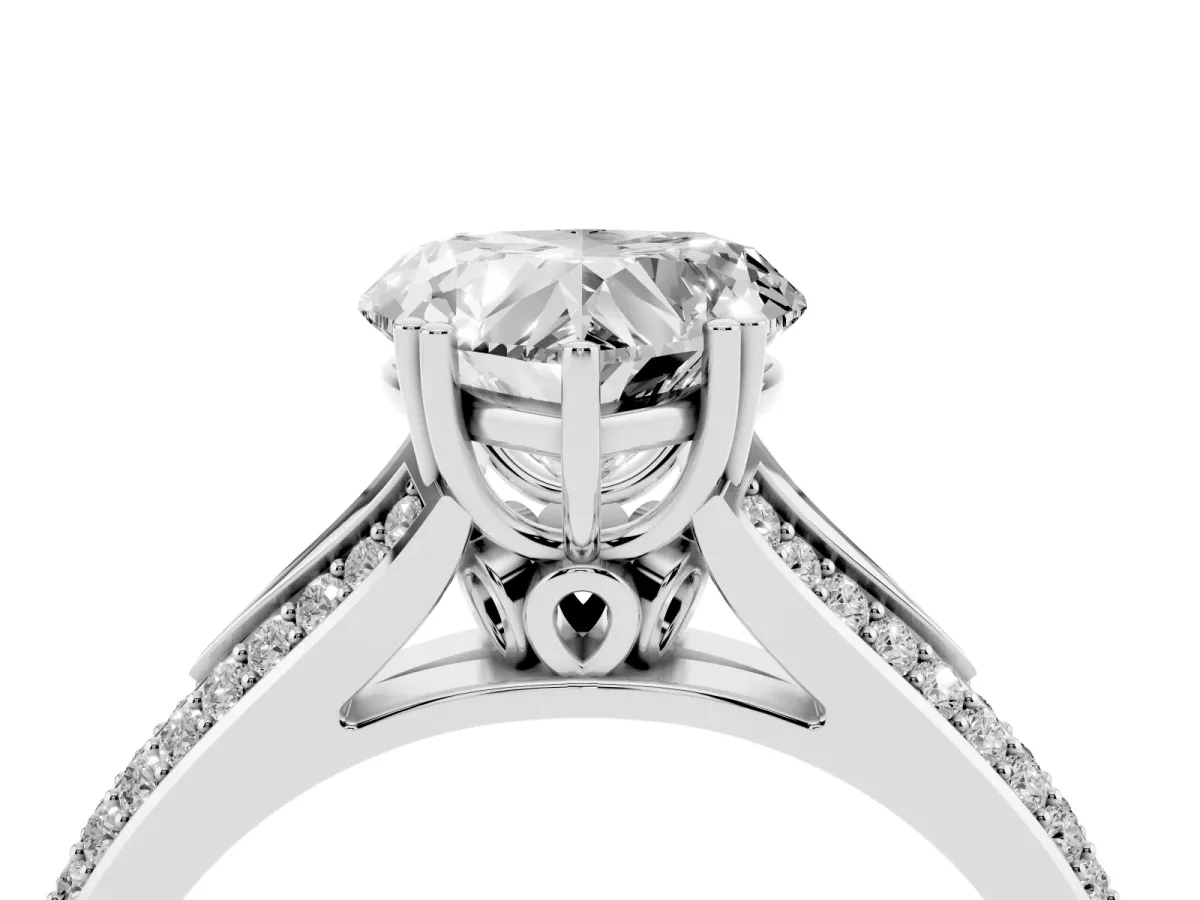 Heart Cut Diamond Split Shank Engagement Ring with Pavé Band Silver