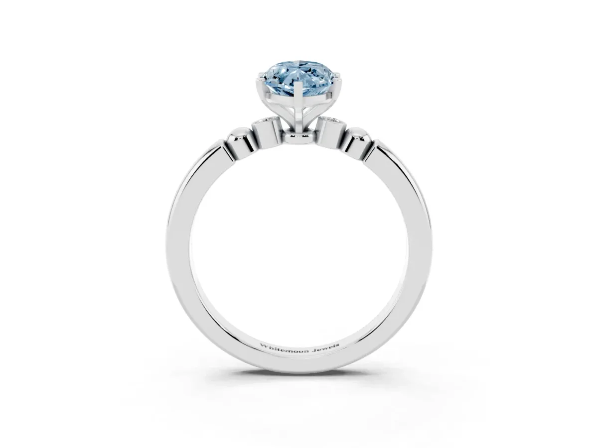 Fancy Blue Marquise Cut Solitaire Beaded Band with Four-Prong Setting Platinum
