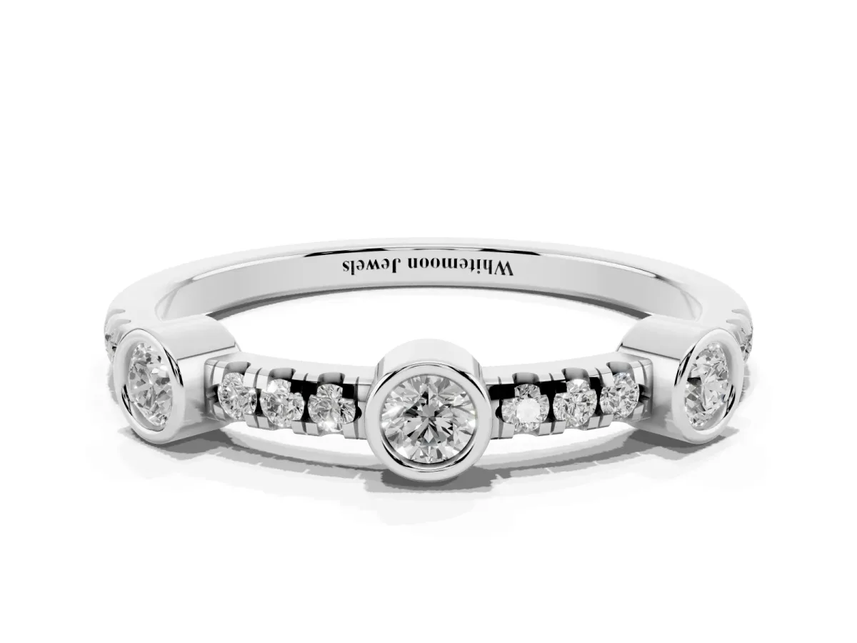 Bezel Set Round Diamond Pavé Band Silver