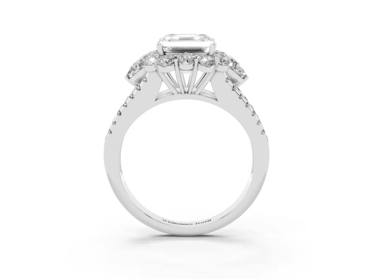 Asscher Cut Halo Split Shank Diamond Engagement Ring with Prong Setting Platinum
