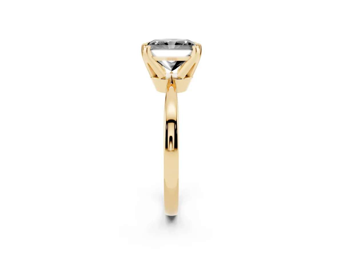 Fancy Black Radiant Cut Solitaire Engagement Ring with Six-Prong Setting and Tapered Band Yellow gold