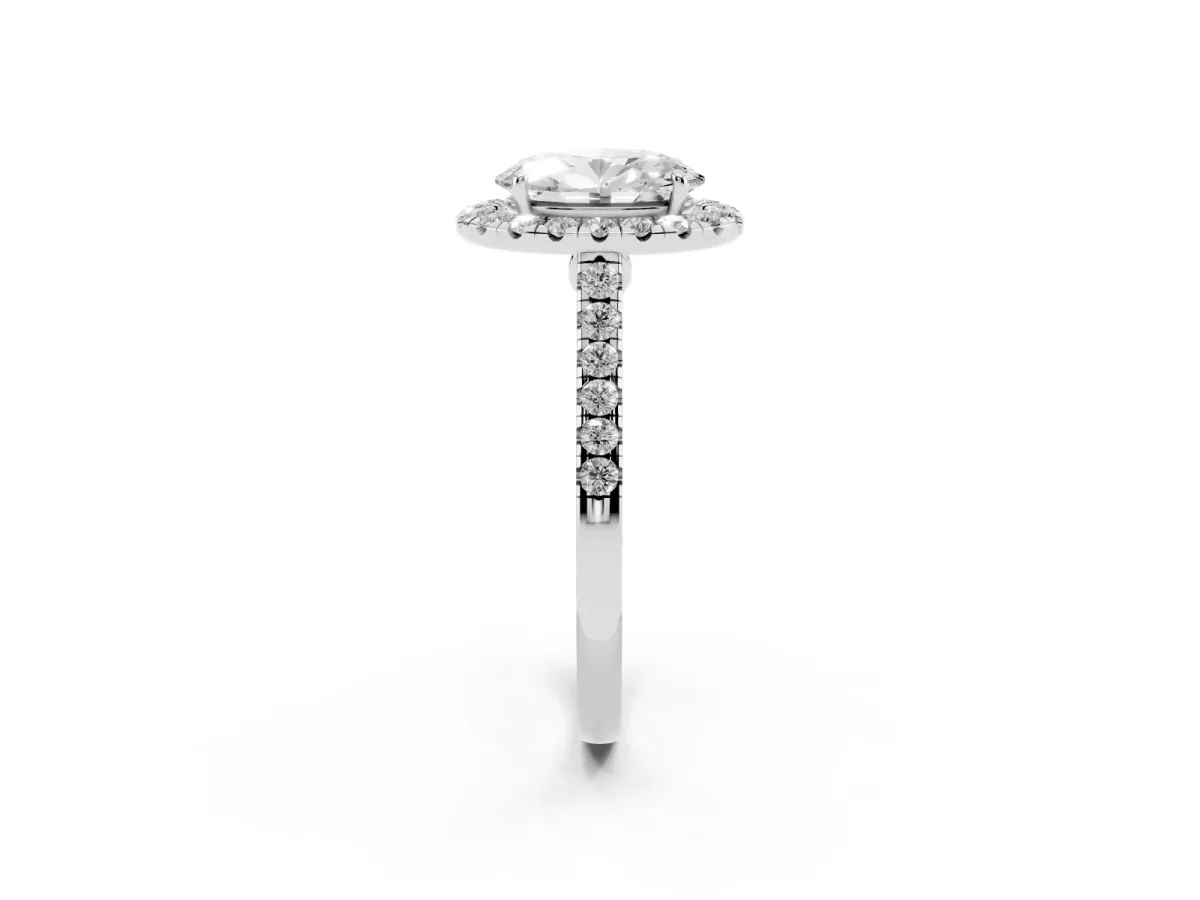 Oval Cut Halo Pave Diamond Engagement Ring with Four-Prong Setting Platinum