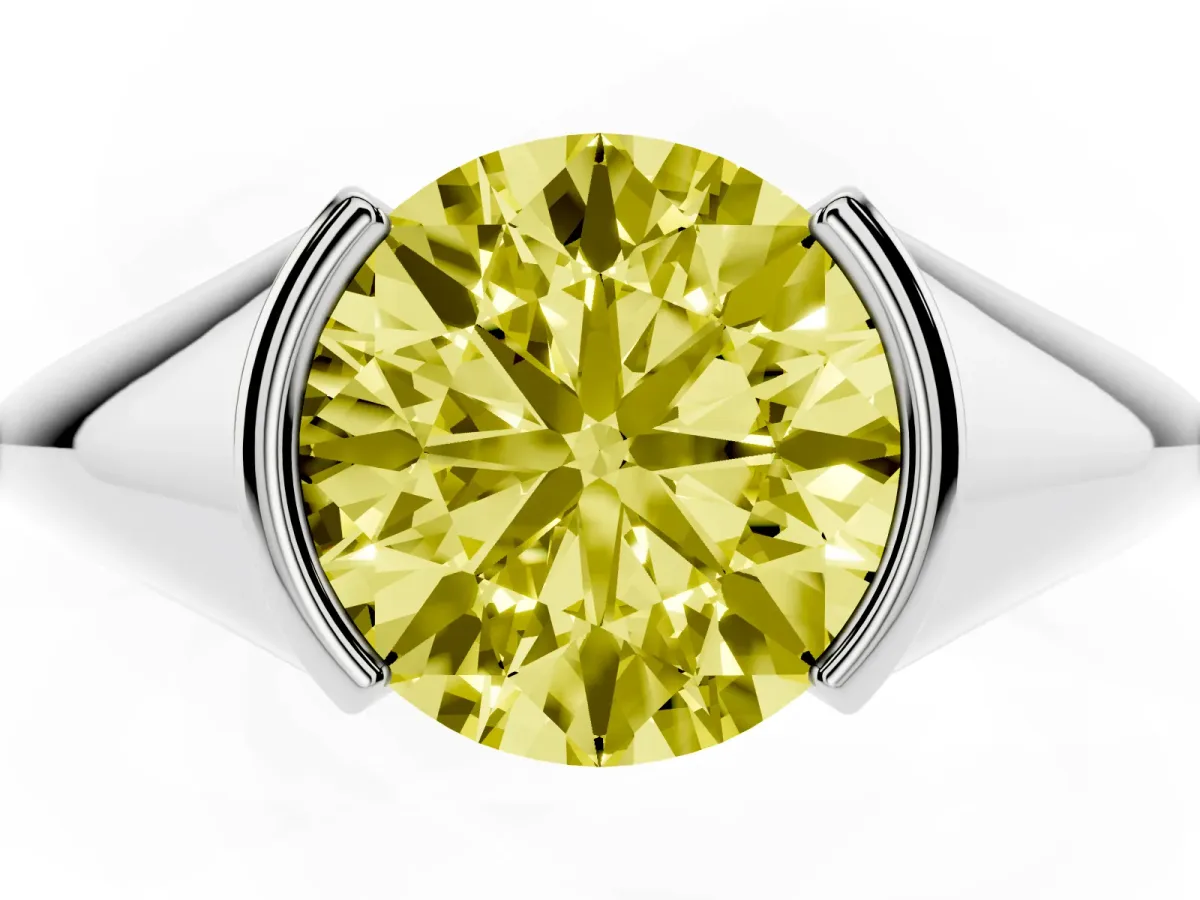 Fancy Yellow Round Cut Solitaire Tension Set Diamond Ring Silver