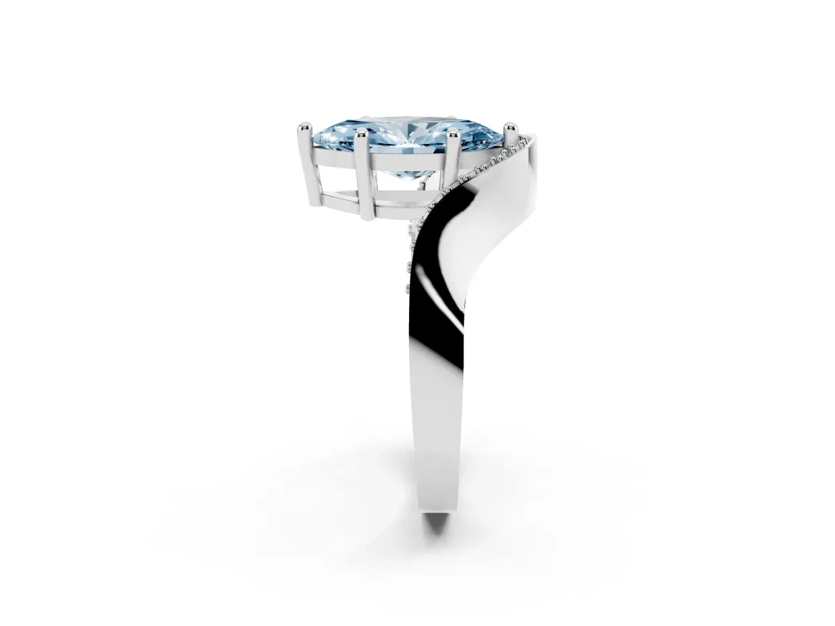 Fancy Blue Marquise Cut Solitaire Diamond Engagement Ring with Pave Band and Four-Prong Setting Platinum