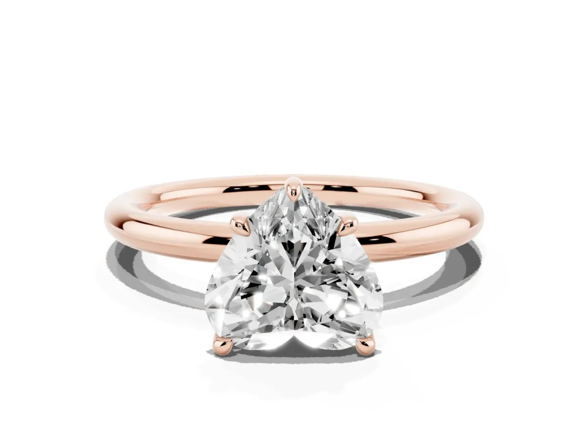 Heart Cut Diamond Solitaire Ring with Thin Band and Four-Prong Setting Rose gold