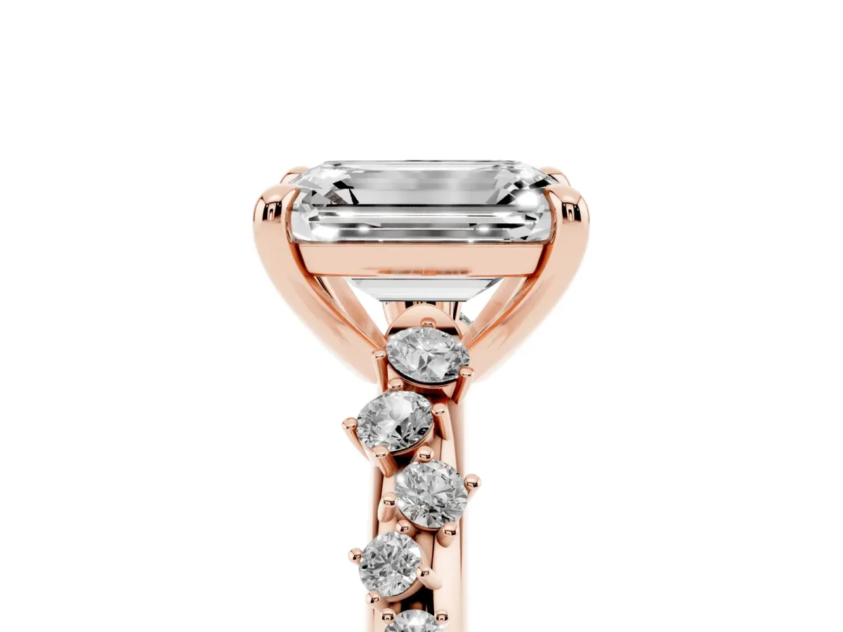 Emerald Cut Cut Diamond Vine Band with Four-Prong Setting Rose gold