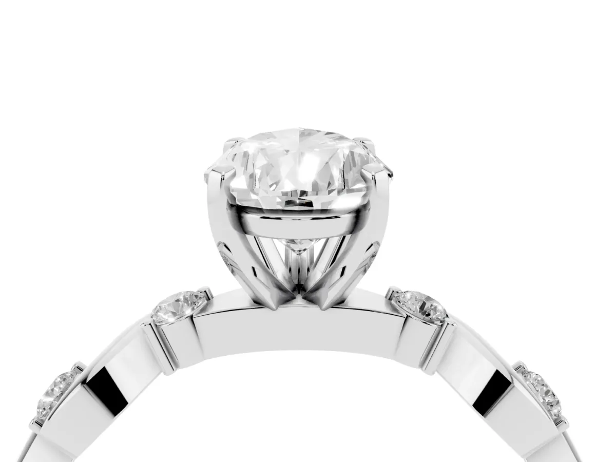 Pear Cut Diamond Solitaire Twisted Band with Round Accents and Prong Setting White gold