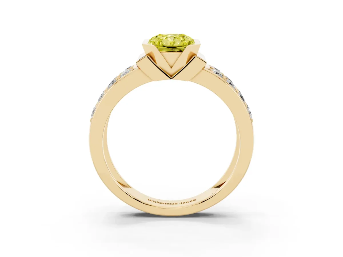 Fancy Yellow Radiant Cut Brilliant Diamond Channel Set Wide Band Ring with Bezel Setting Yellow gold