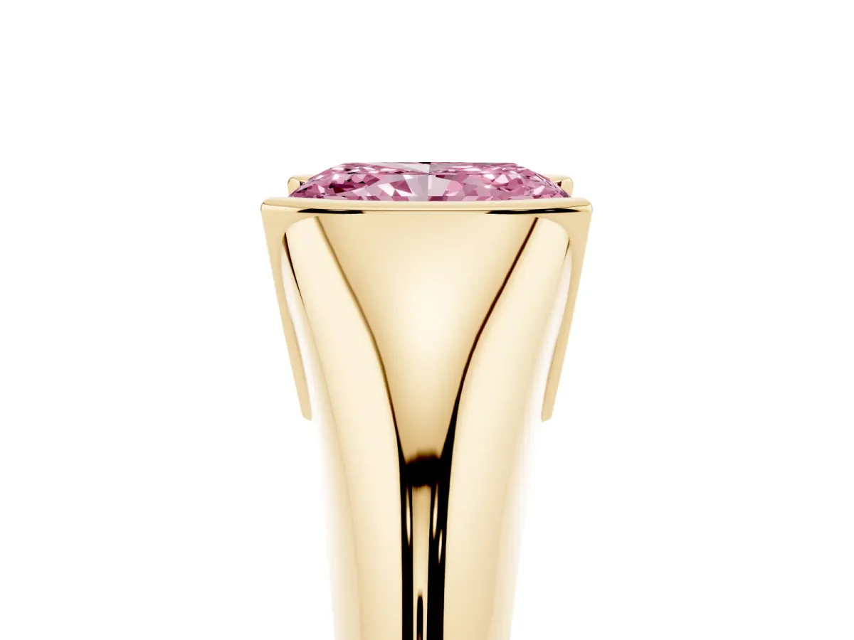 Fancy Pink Radiant Cut Solitaire Tension Set Diamond Ring Yellow gold