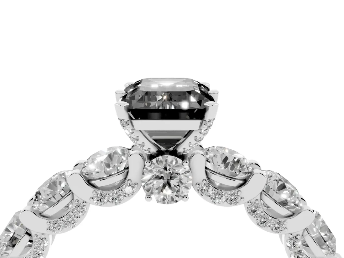 Fancy Black Emerald Cut Diamond Side Stone Engagement Ring with Four-Prong Setting Platinum
