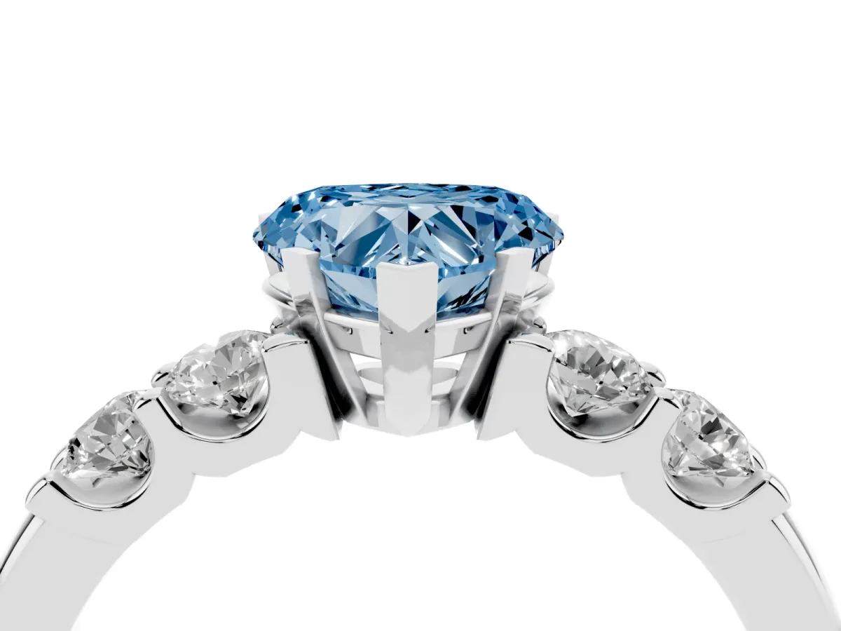Fancy Blue Heart Cut Brilliant Cut Diamond Five-Stone Prong Set Engagement Ring with Channel Band White gold