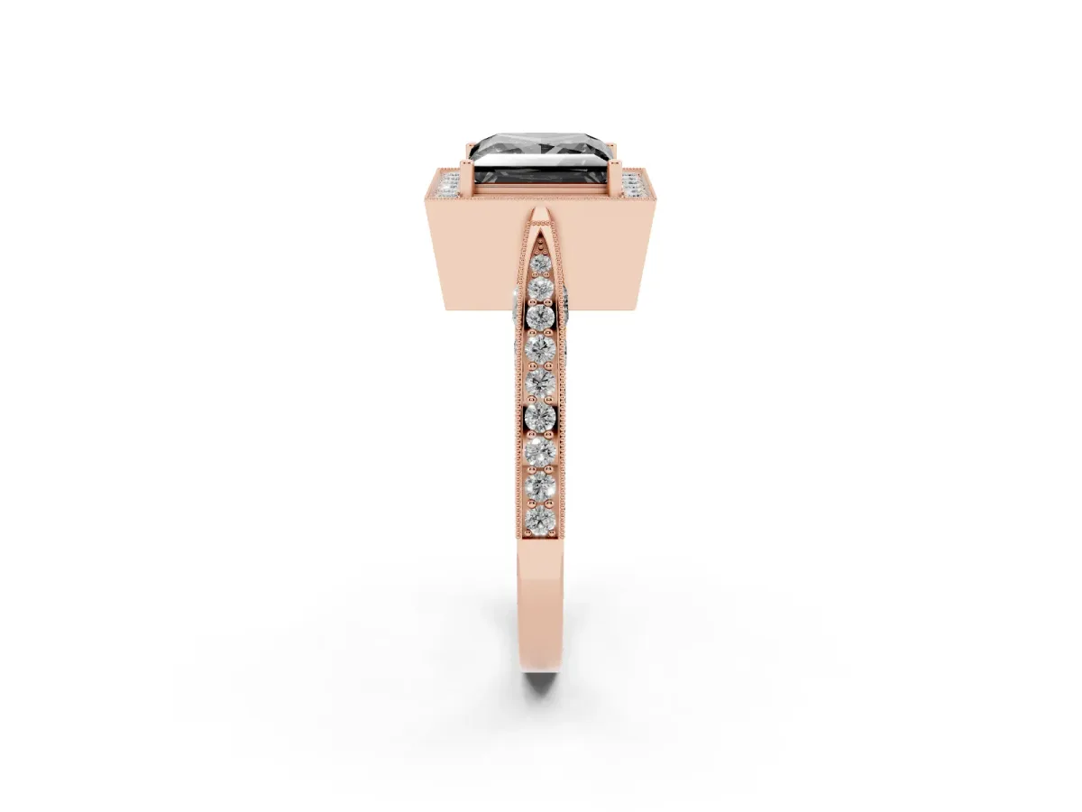 Fancy Black Princess Cut Halo Diamond Engagement Ring with Split Shank Band and Four-Prong Setting Rose gold