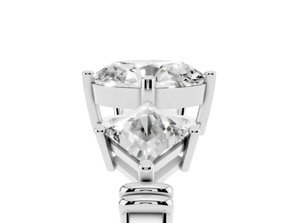 Three-Stone Oval Cut and Princess Cut Diamond Ring with Channel Band and Four-Prong Setting Platinum