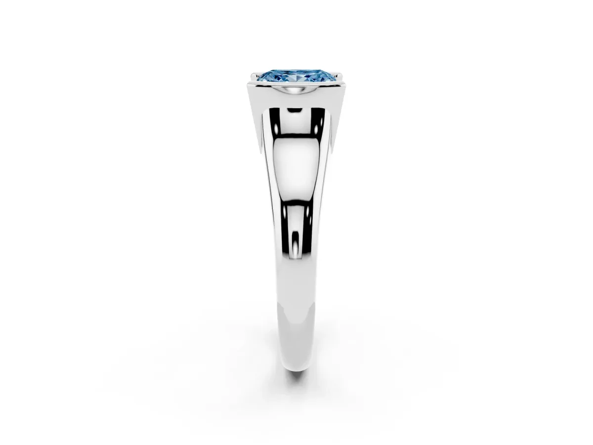 Fancy Blue Princess Cut Solitaire Tension Set Diamond Ring with Split Shank Band Platinum