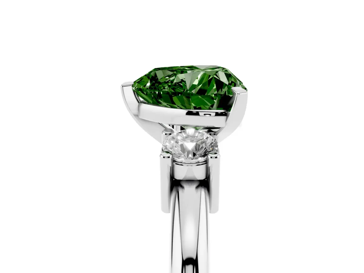 Fancy Green Three-Stone Heart Cut Cut Diamond Solitaire with Prong Setting and Classic Band White gold
