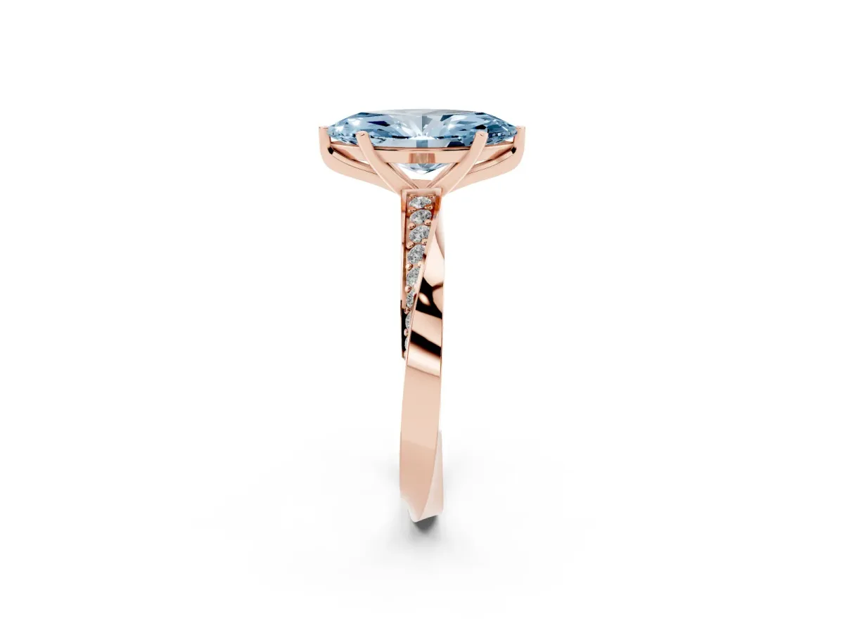 Fancy Blue Marquise Cut Diamond Engagement Ring with Side Stone Accents and Four-Prong Setting Rose gold