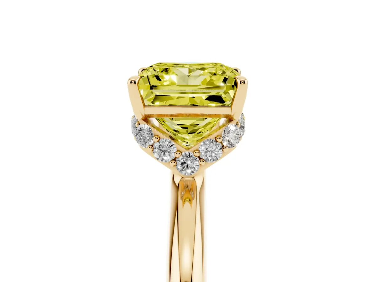 Fancy Yellow Princess Cut Brilliant Solitaire Engagement Ring with Six-Prong Setting and Classic Band Yellow gold