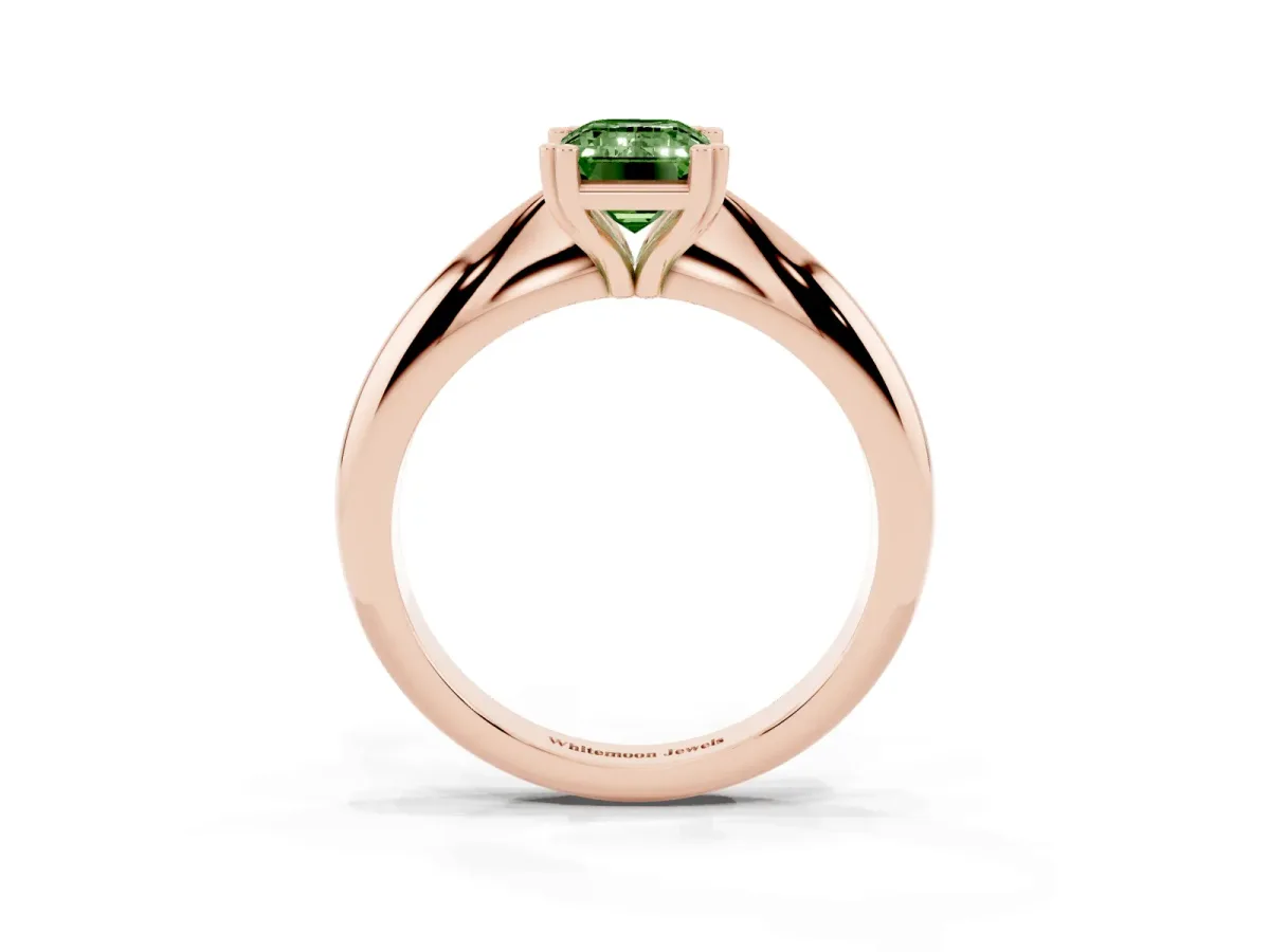 Fancy Green Emerald Cut Cut Solitaire Engagement Ring with Tapered Band and Four-Prong Setting Rose gold