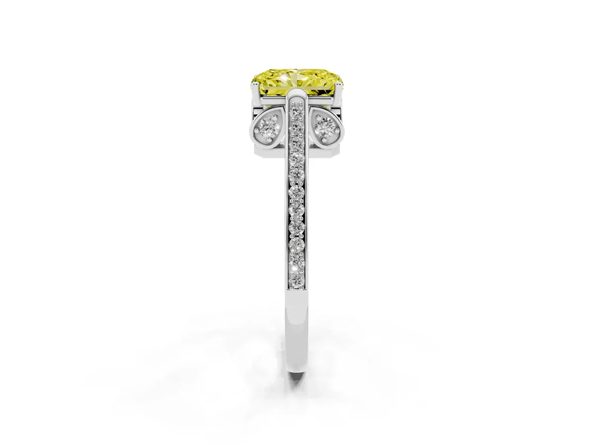 Fancy Yellow Radiant Cut Cut Cathedral Pave Diamond Engagement Ring with Six-Prong Setting Silver