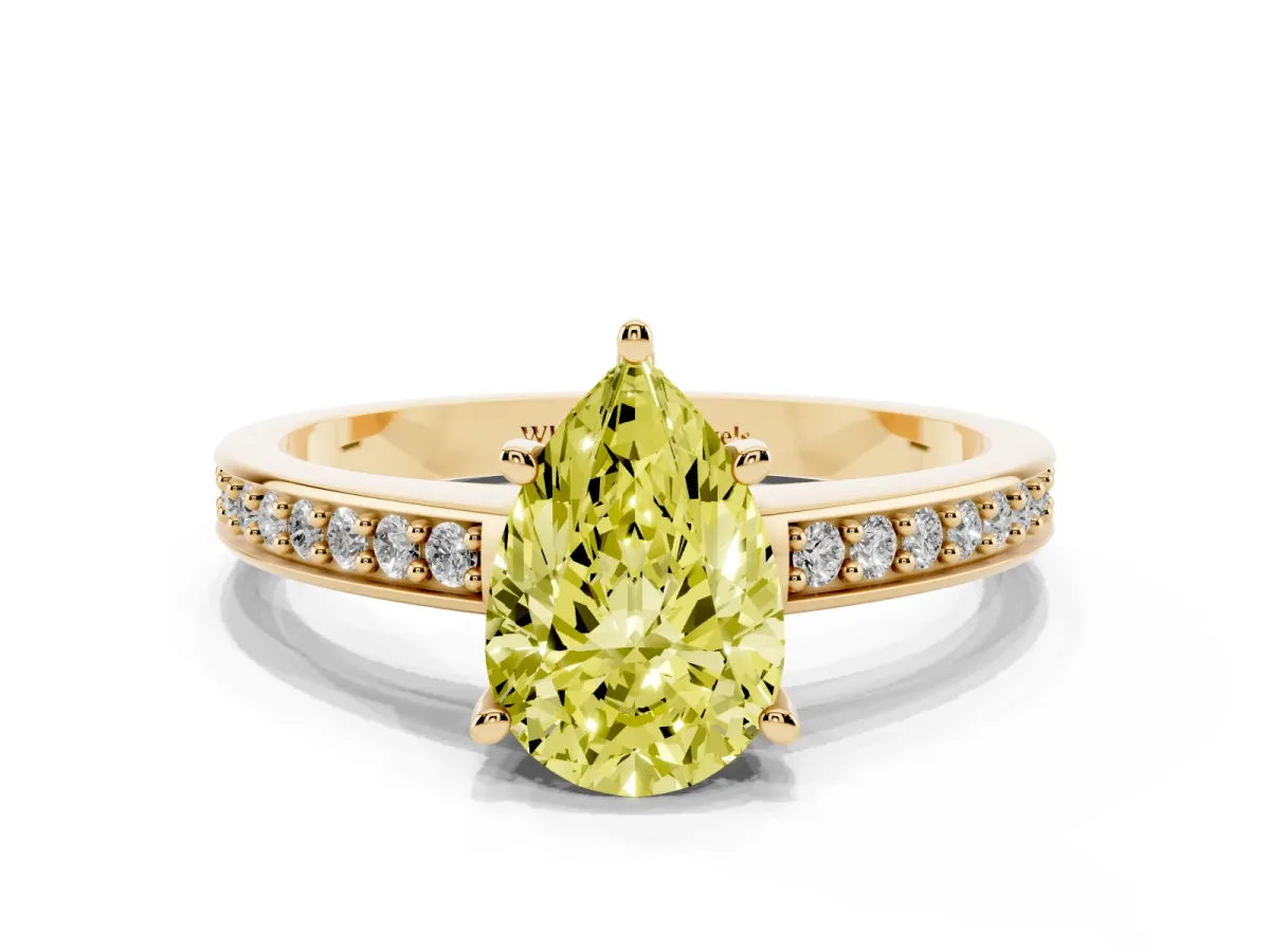 Fancy Yellow Pear Cut Solitaire Pavé Band Prong Setting Ring Yellow gold