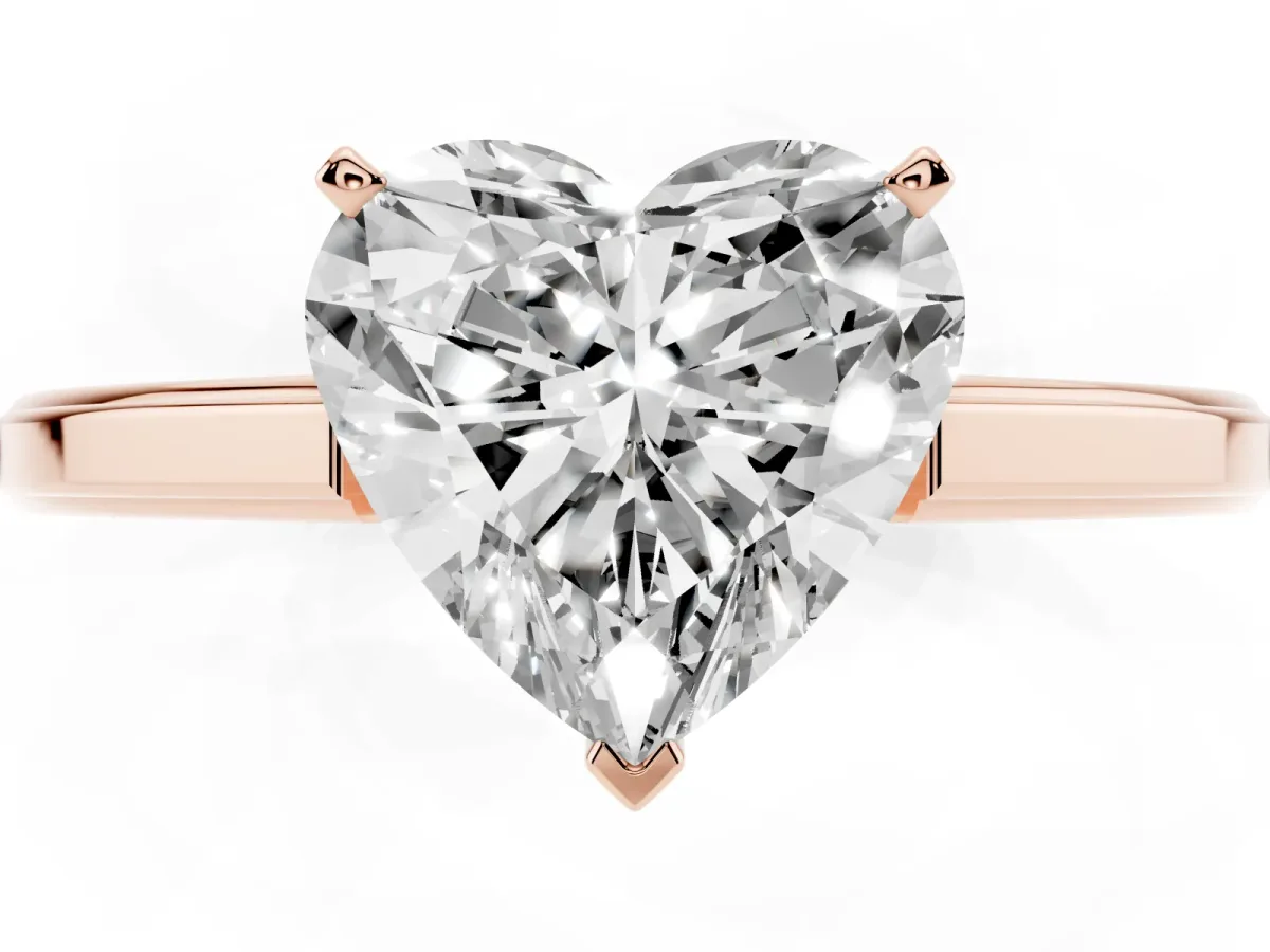 Heart Cut Solitaire Diamond Ring with Four-Prong Setting and Classic Band Rose gold