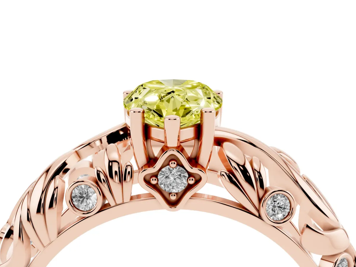 Fancy Yellow Pear Cut Solitaire Diamond Leaf-Inspired Vine Band Ring with Prong Setting Rose gold