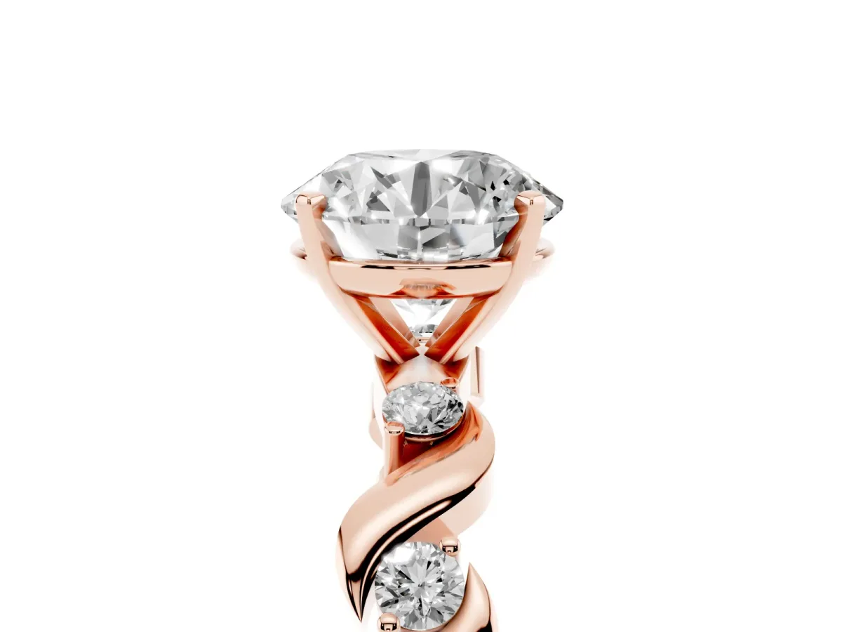 Round Cut Diamond Solitaire Twisted Band with Round Accents and Prong Setting Rose gold
