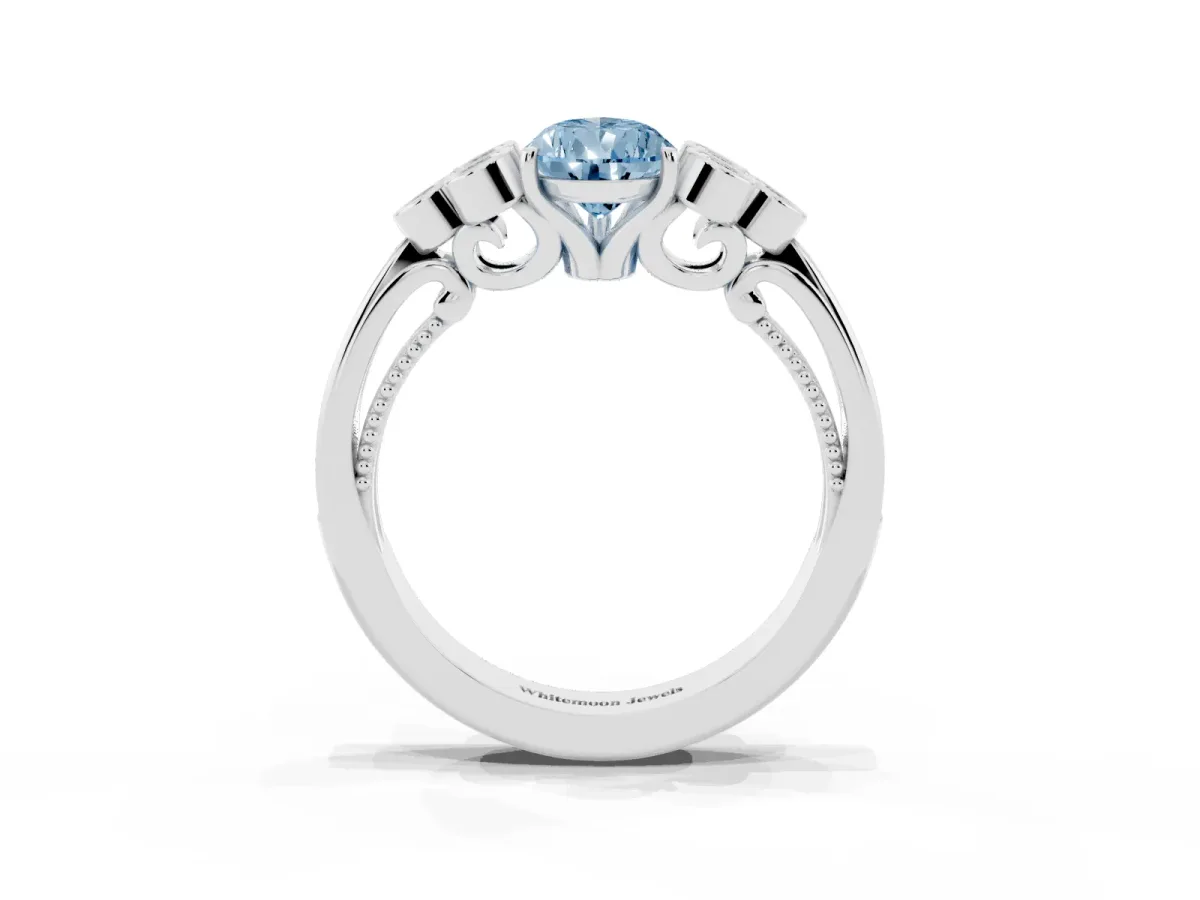 Fancy Blue Pear Cut Cut Diamond Engagement Ring with Bezel Set Round Side Stones and Prong Setting Silver