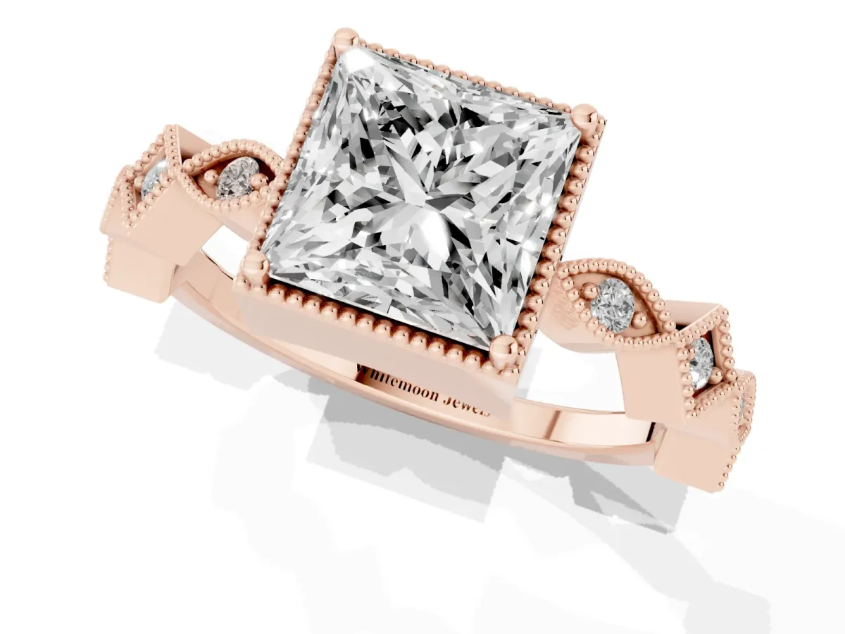 Princess Cut Milgrain Marquise Diamond Twist Band Ring Rose gold