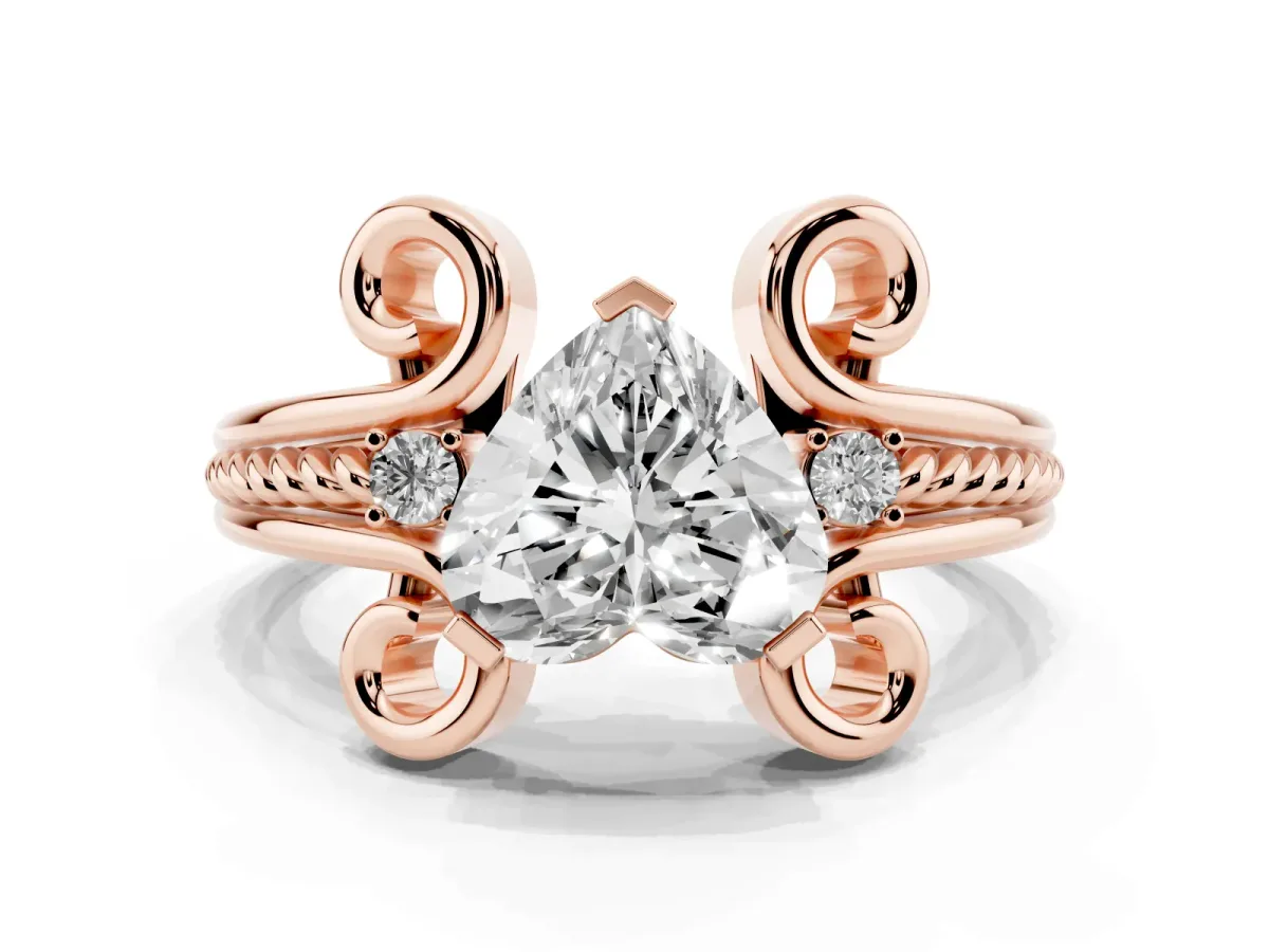 Heart Cut Solitaire Twisted Band Scroll Prong Ring Rose gold