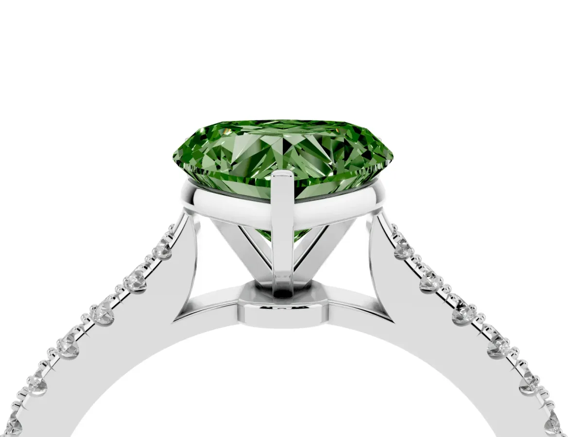 Fancy Green Heart Cut Cut Solitaire Diamond Engagement Ring with Pave Band and Four-Prong Setting Platinum