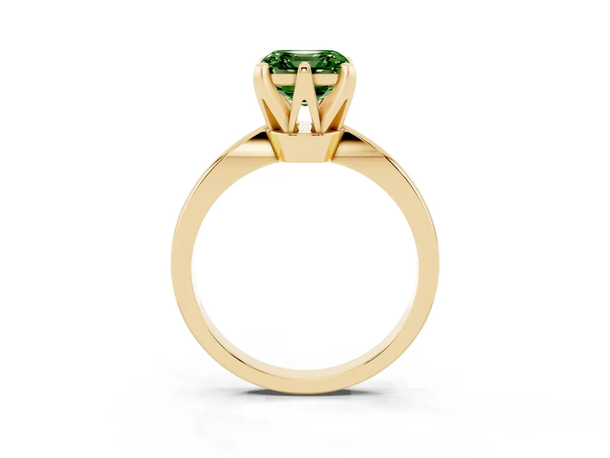 Fancy Green Asscher Cut Solitaire Engagement Ring with Six-Prong Setting and Tapered Band Yellow gold