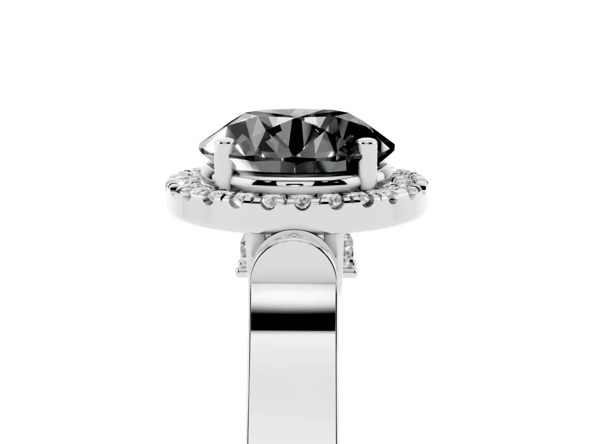 Fancy Black Round Cut Halo Round Diamond Twist Band with Four-Prong Setting Platinum