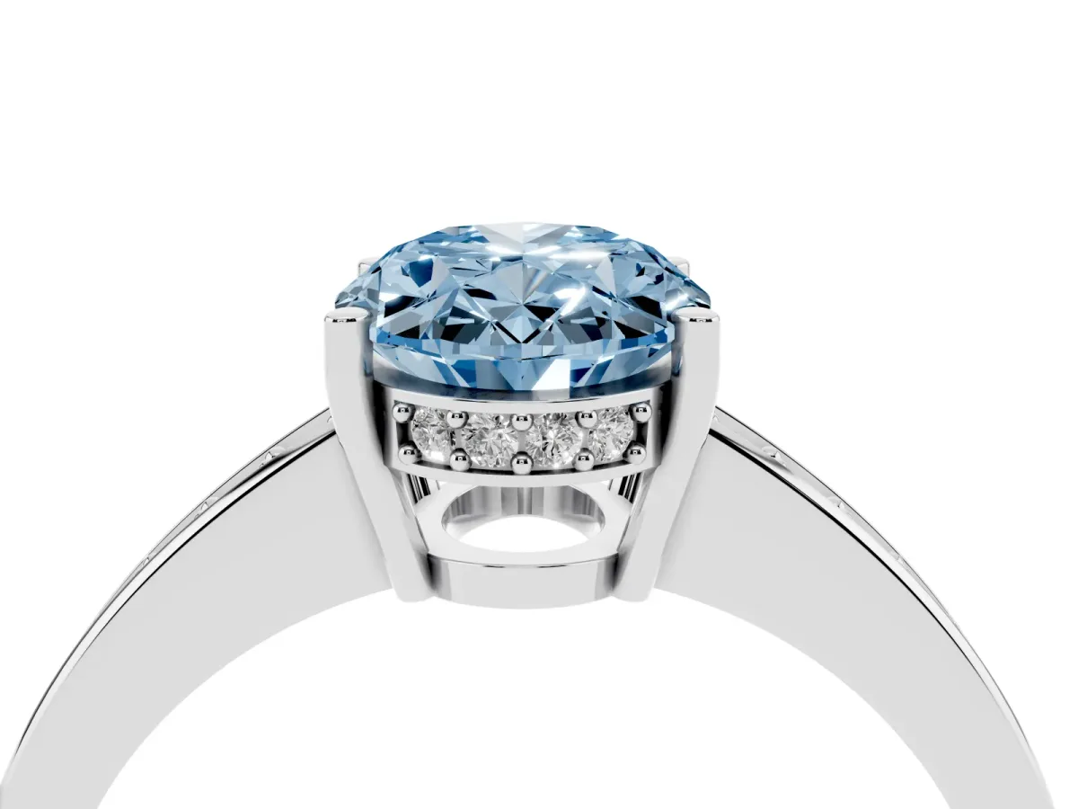 Fancy Blue Oval Cut Solitaire Pavé Band Prong Setting Ring White gold