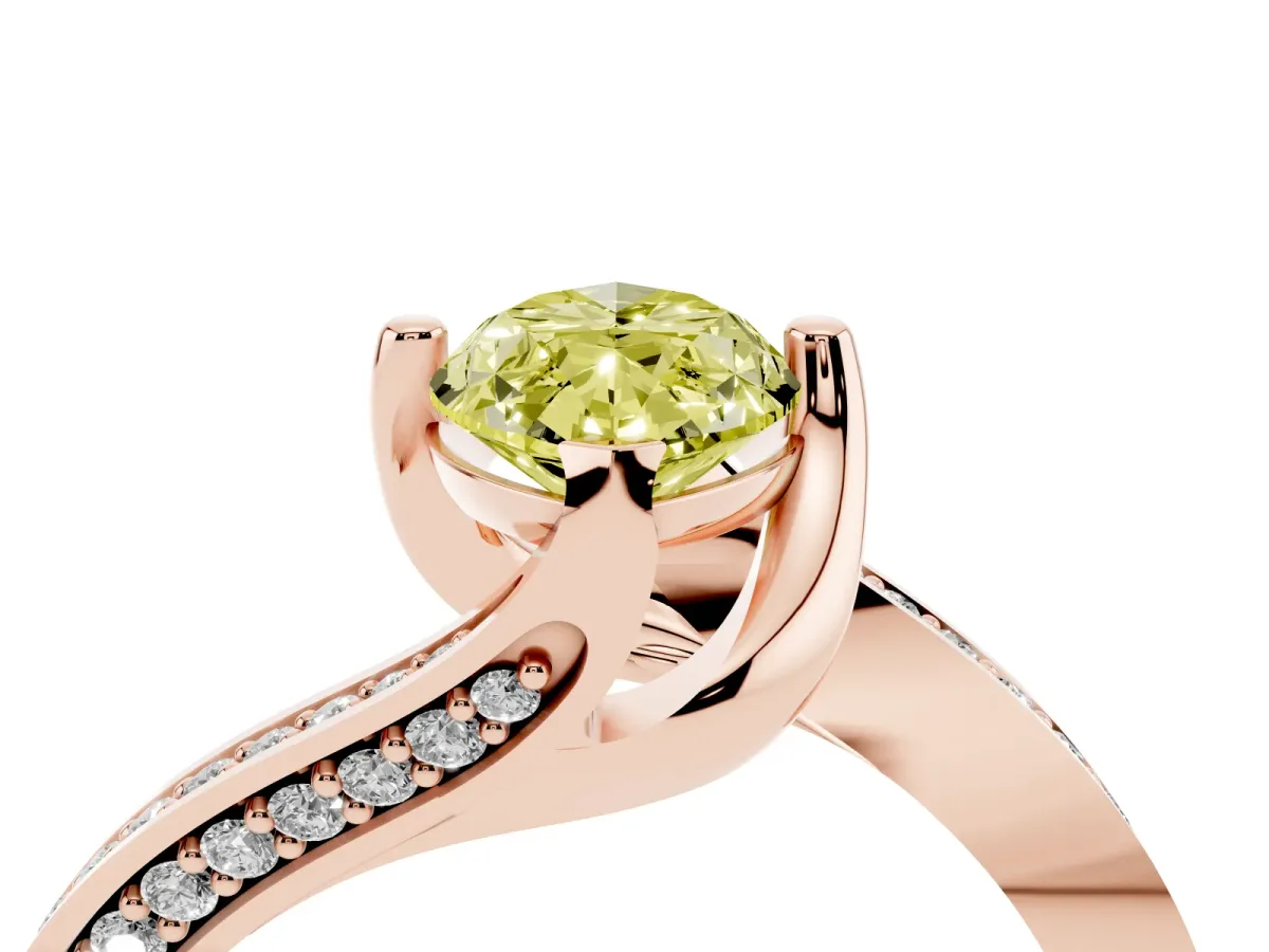 Fancy Yellow Marquise Cut Solitaire Diamond Twist Band with Pavé Setting and Four-Prong Setting Rose gold