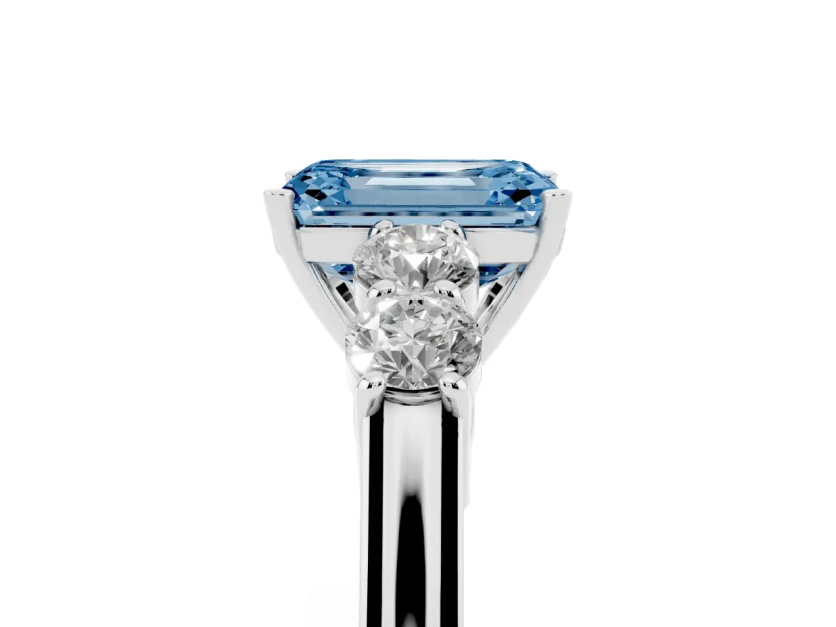 Fancy Blue Emerald Cut Cut Diamond Five-Stone Prong Set White Gold Ring Platinum