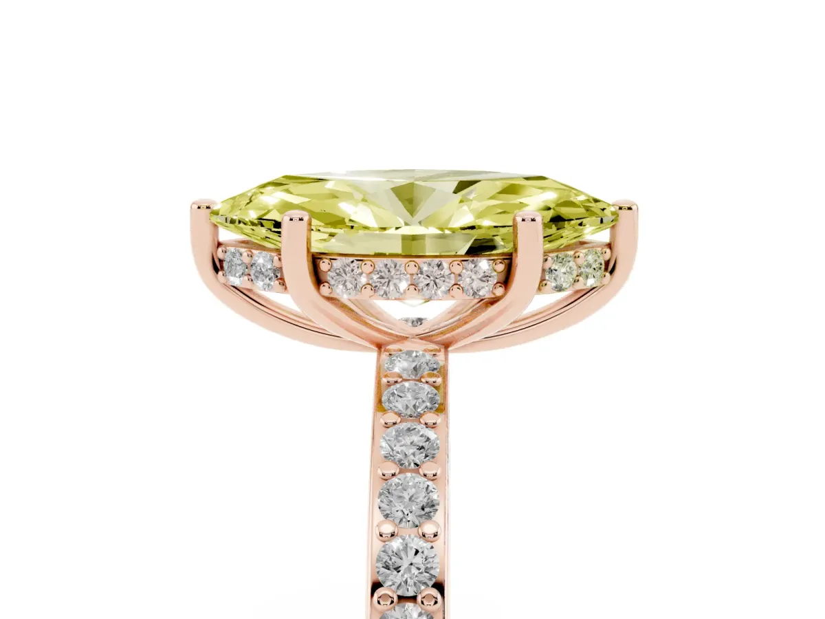 Fancy Yellow Marquise Cut Cut Diamond Pavé Band Ring with Four-Prong Setting Rose gold